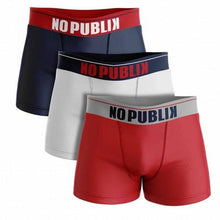 Load image into Gallery viewer, LOT DE 3 BOXERS en COTTON MARINE/ÉCRU/ROUGE HOMME