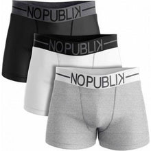 Load image into Gallery viewer, LOT DE 3 BOXERS en COTTON MARINE/ÉCRU/ROUGE HOMME